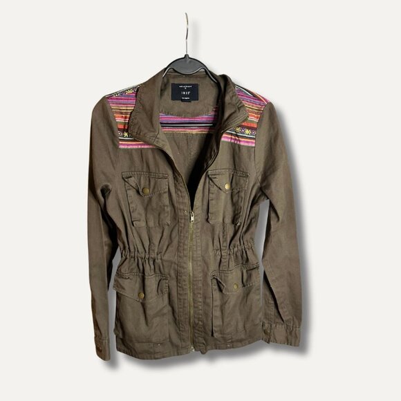 IRIS Los Angeles Utility Jacket – Olive with Colorful Embroidered Yoke - Picture 1 of 3